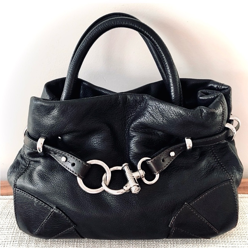 Sonia Rykiel Black Leather Top-Handle Satchel with Silver Hardware